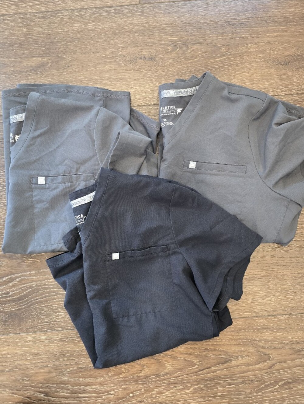 Fabletics 3-Pack Medical Scrub Tops - Gray & Black